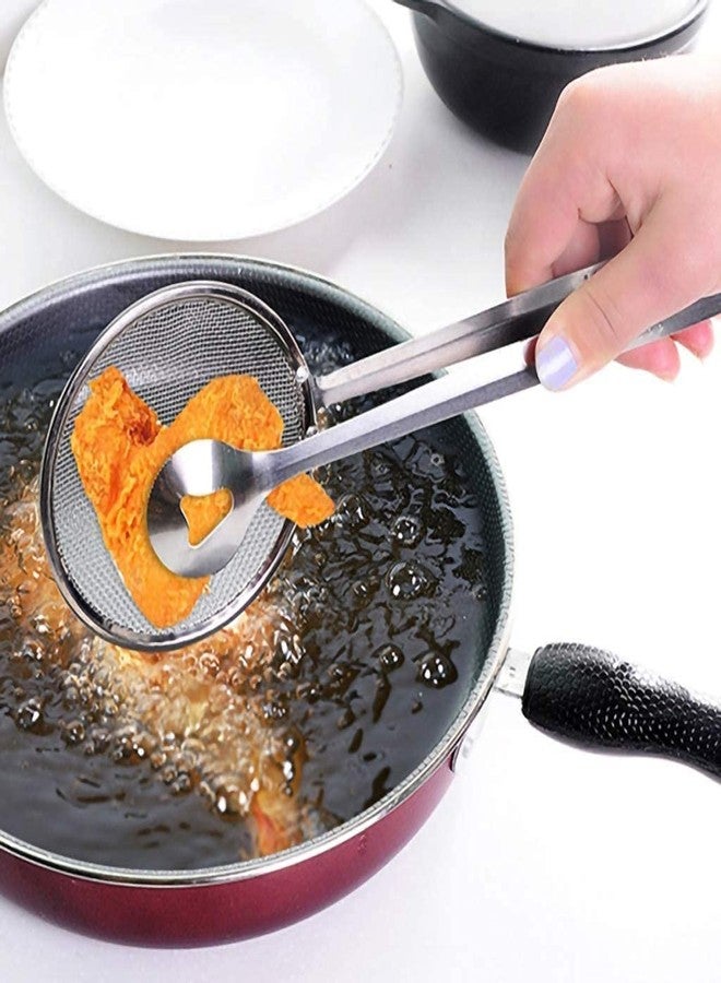 GLNRM Home and Kitchen Food Cooking Tong | Stainless Steel Strainer | Filter Mesh Spoon | Fried Food Oil Strainer | Round Frying Spoon for Home - Silver - Image 4